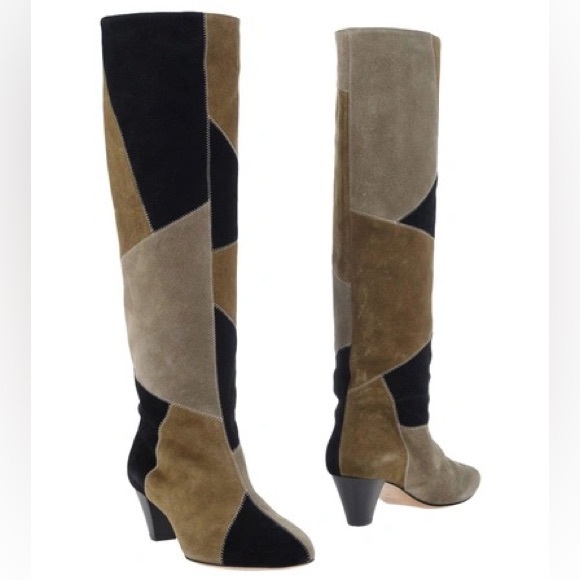 Isabel Marant Patchwork Suede Boots Army Green - Picture 2 of 10